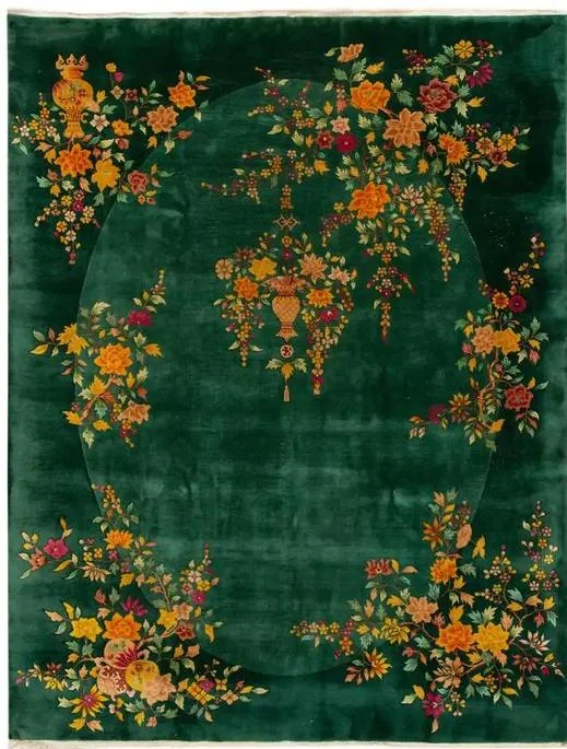 Decorative green rug from a supplier reference catalogue